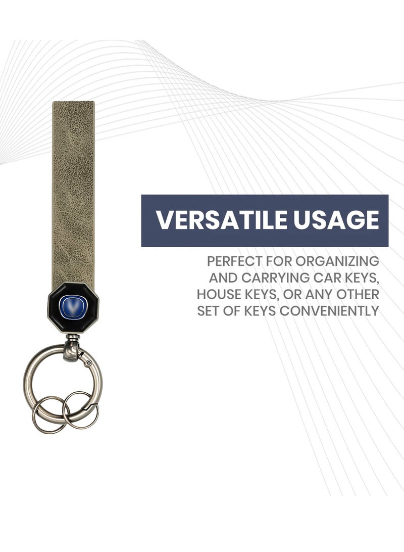 تشانجان سلسلة مفاتيح سيارة شانجان الجلدية 12.5 سم مع حلقة معدنية دوارة 360 درجة وقفل لولبي مزدوج وحزام جلدي ناعم لمفاتيح السيارة والمنزل - Image 5