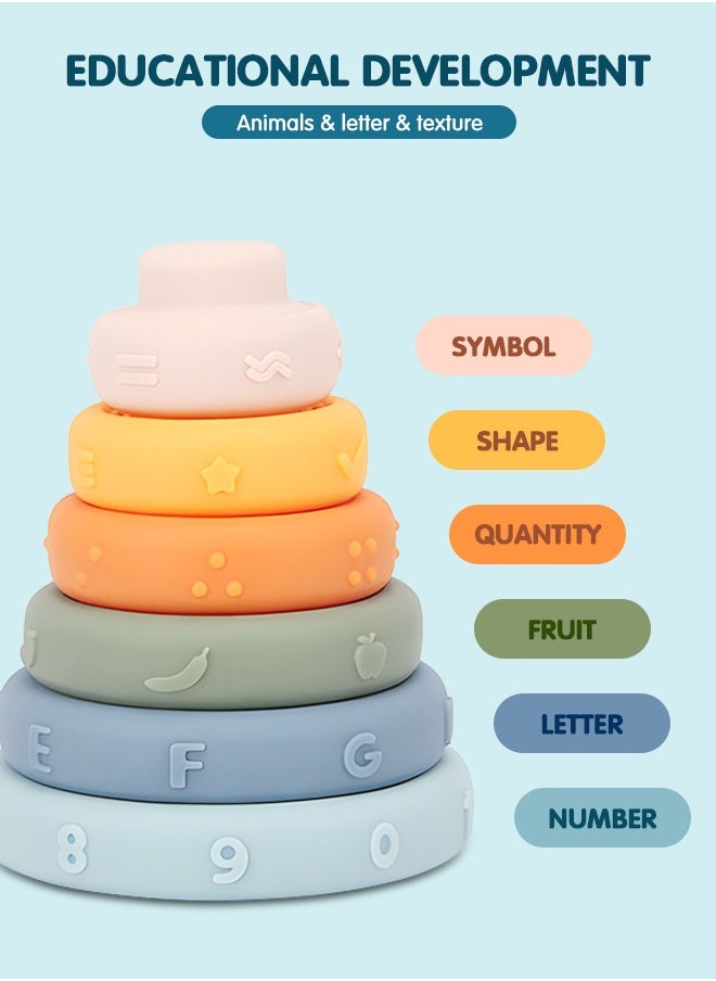 GROIC Stacking and Nesting Ring Toys, Soft Round Stacker, 6 pcs Building Stacker, Baby Teeth Circle Stacker, Soft Construction Ring Toys, Soft Silicone Squeeze Teeth Toy Set, Early Learning Learning Toys  - Image 3