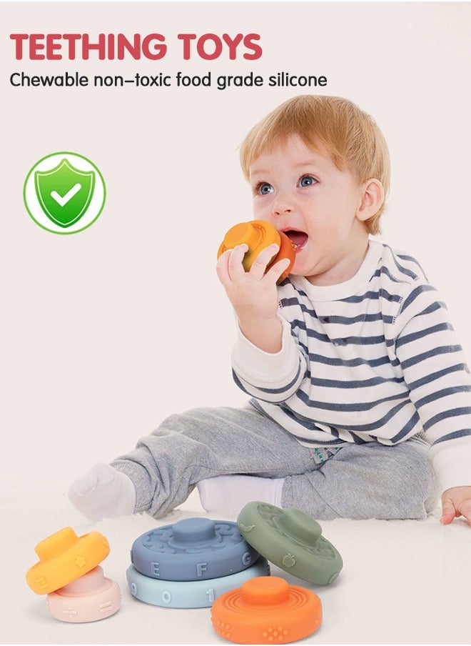GROIC Stacking and Nesting Ring Toys, Soft Round Stacker, 6 pcs Building Stacker, Baby Teeth Circle Stacker, Soft Construction Ring Toys, Soft Silicone Squeeze Teeth Toy Set, Early Learning Learning Toys  - Image 5