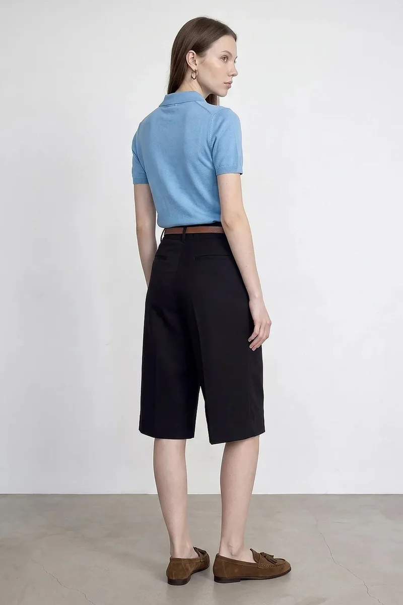 Dilvin Black DILVIN High-waist Belted Wide-leg Tailored Shorts for Women | Best Price UAE