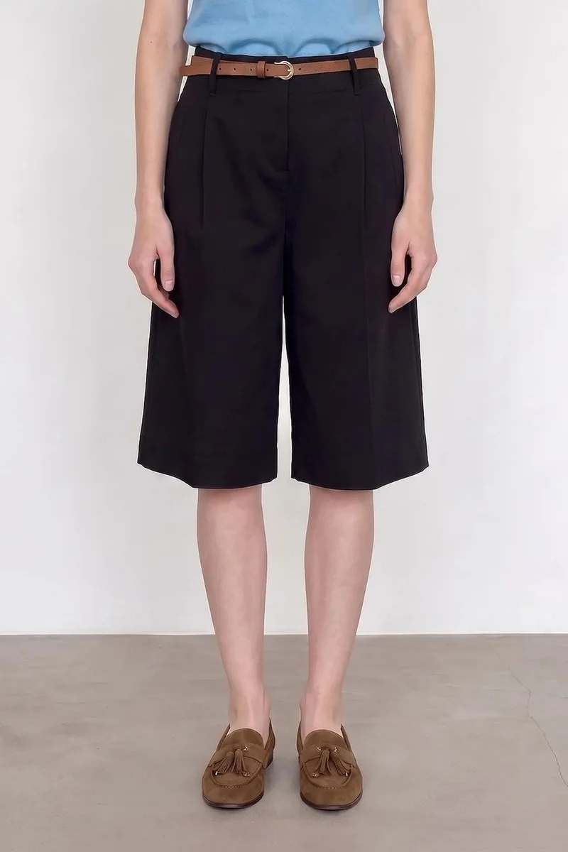 DILVIN High-waist Belted Wide-leg Tailored Shorts