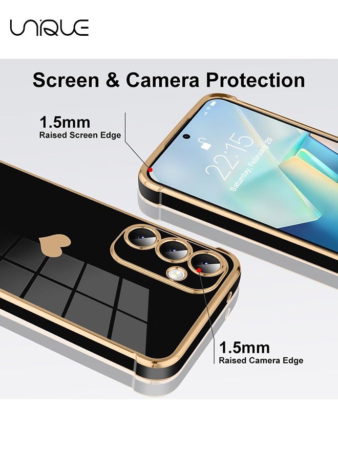 يونيك متوافق مع حافظة Samsung Galaxy A35 - مسند حزام معصم قابل للتعديل - قلب لطيف مطلي بالذهب فاخر - غطاء واقي للنساء والفتيات والرجال - أسود - Image 3