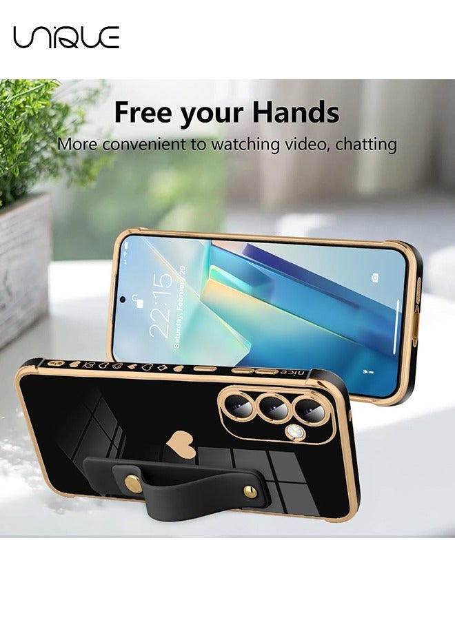 يونيك متوافق مع حافظة Samsung Galaxy A35 - مسند حزام معصم قابل للتعديل - قلب لطيف مطلي بالذهب فاخر - غطاء واقي للنساء والفتيات والرجال - أسود - Image 5