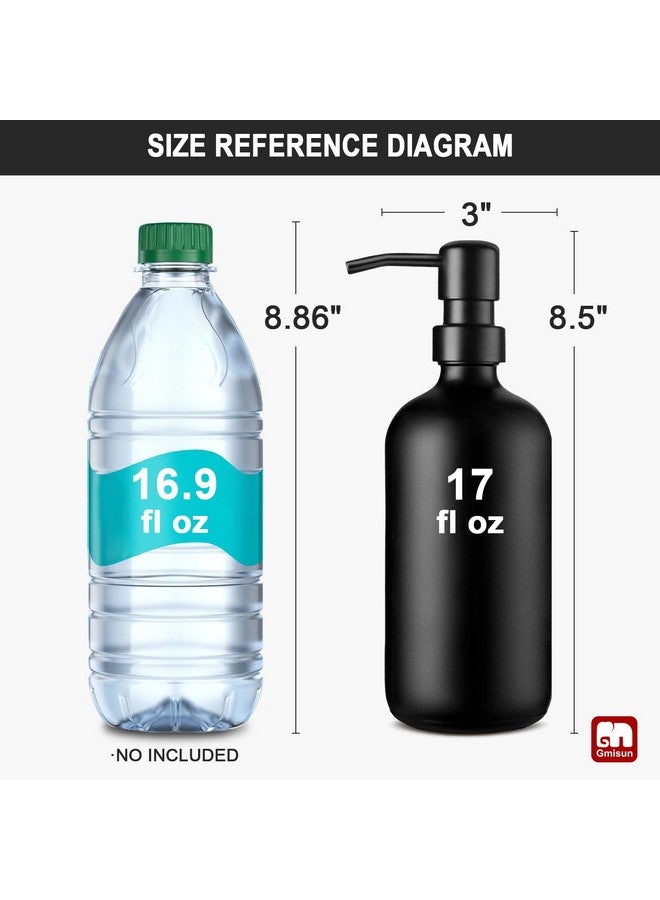 GM GMISUN GMISUN Black Soap Dispenser, 2 Pack Matte Black Hand Soap Dispensers for Bathroom, 17 Fl Oz Glass Dish Soap Dispensers for Kitchen with Stainless Steel Pump, Modern Liquid Soap Bottle - Image 2