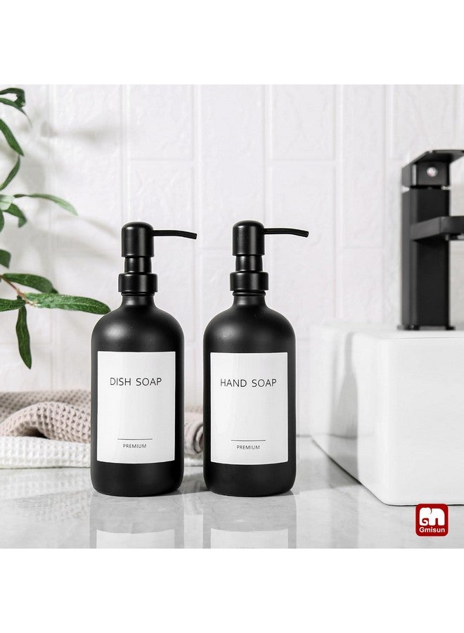 GM GMISUN GMISUN Black Soap Dispenser, 2 Pack Matte Black Hand Soap Dispensers for Bathroom, 17 Fl Oz Glass Dish Soap Dispensers for Kitchen with Stainless Steel Pump, Modern Liquid Soap Bottle - Image 4
