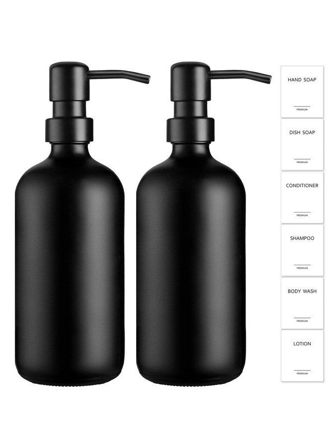 GM GMISUN GMISUN Black Soap Dispenser, 2 Pack Matte Black Hand Soap Dispensers for Bathroom, 17 Fl Oz Glass Dish Soap Dispensers for Kitchen with Stainless Steel Pump, Modern Liquid Soap Bottle - Image 1