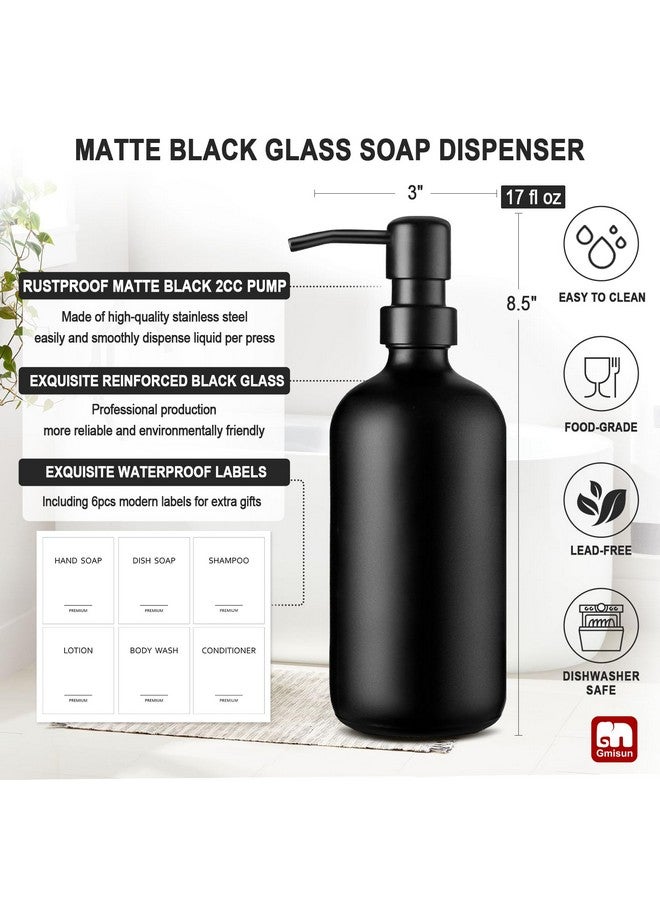 GM GMISUN GMISUN Black Soap Dispenser, 2 Pack Matte Black Hand Soap Dispensers for Bathroom, 17 Fl Oz Glass Dish Soap Dispensers for Kitchen with Stainless Steel Pump, Modern Liquid Soap Bottle - Image 3