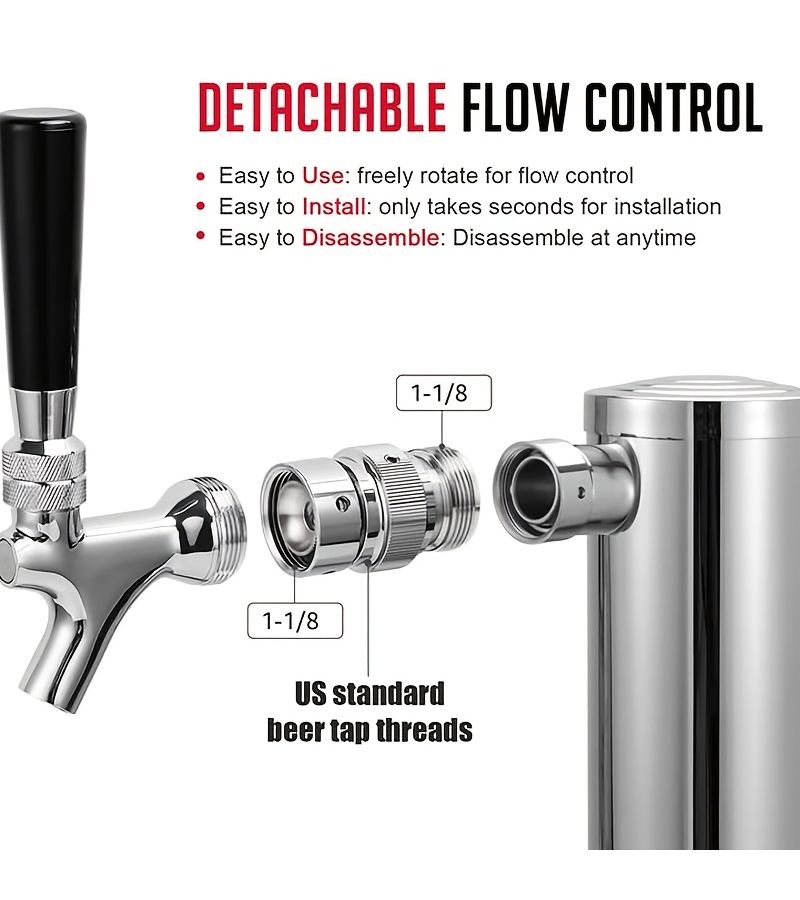1 Pc Adjustable Beer Tap Flow Control Valve 304 Stainless Steel Core Thread Size 1-1-8-8 - Image 5