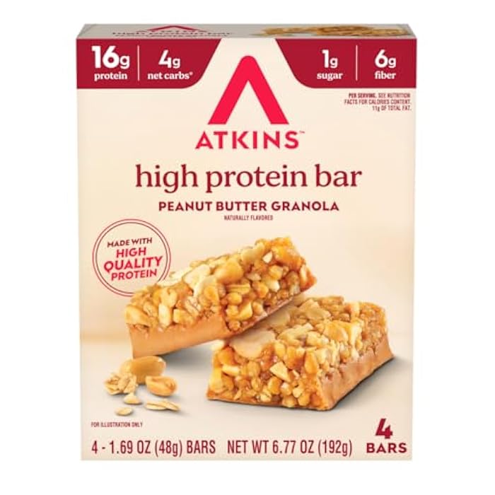 Atkins بار أتكينز عالي البروتين، زبدة الفول السوداني والجرانولا، مناسب للكيتو، خالي من الجلوتين، 4 قطع (عبوة من 1) - Image 2