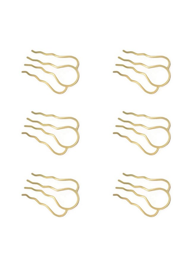 lasenersm 6 Pieces 4 Teeth Hair Combs Pins Brass Hair Fork Clips Hair Bun Plug Holder Hair Sides Comb Clip Hair Comb Clips Bridal Hair Accessories For Girls And Women Small 46 X 26Mm Golden  - Image 2