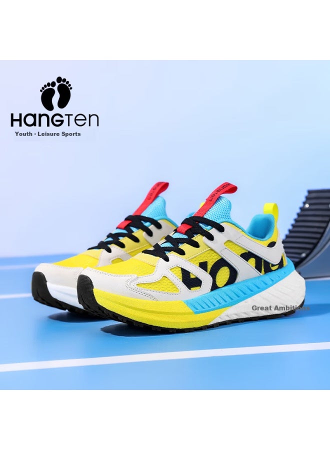 Hang Ten Huanteng Running Shoes Boys' Sports Shoes Shock Absorption Lightweight Racing Professional Youth Running Shoes Yellow/light Blue Size 33 - Image 1