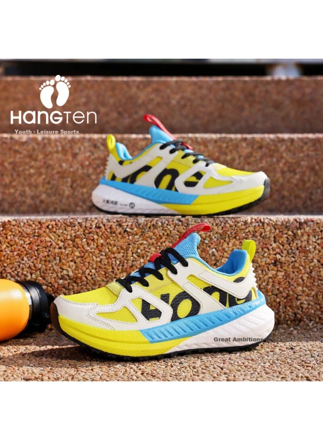 Hang Ten Huanteng Running Shoes Boys' Sports Shoes Shock Absorption Lightweight Racing Professional Youth Running Shoes Yellow/light Blue Size 33 - Image 2