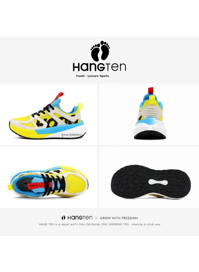 Hang Ten Huanteng Running Shoes Boys' Sports Shoes Shock Absorption Lightweight Racing Professional Youth Running Shoes Yellow/light Blue Size 33 - Image 3