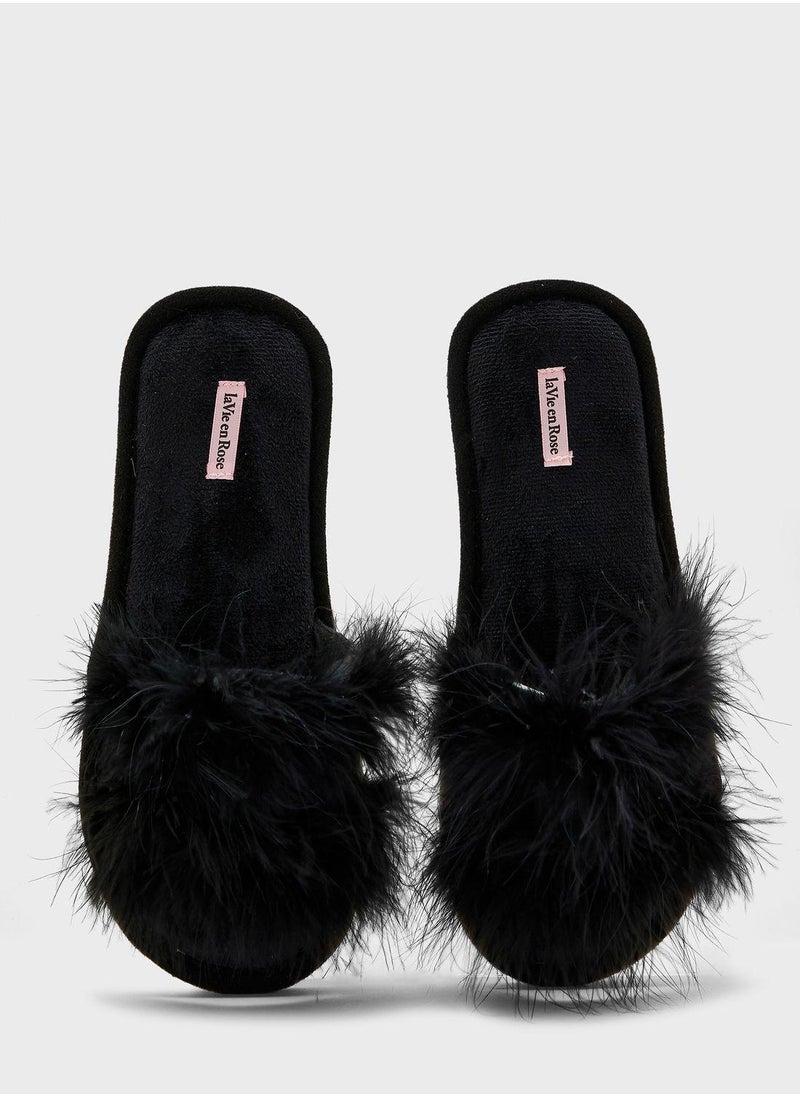 La Vie en Rose - Fur Clog Slip Ons - Image 1