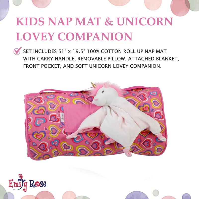 Emily Rose Kids Rollup Toddler Pink Sleeping Cot Nap Mat w/Blanket | Removable Pillow & Unicorn Lovey Included | 100% Cotton for Daycare, Preschool, Travel Naps | Portable, Washable | USA Business - Image 2