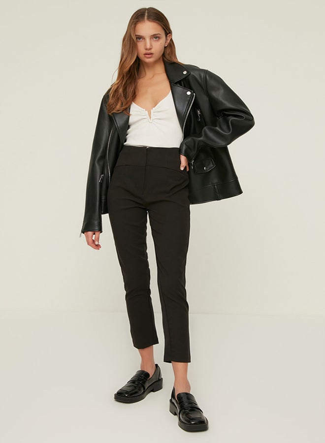 trendyol Black Cigarette Skinny Leg Woven Trousers with Waist Stitching Detail TWOSS20PL0388  - Image 1