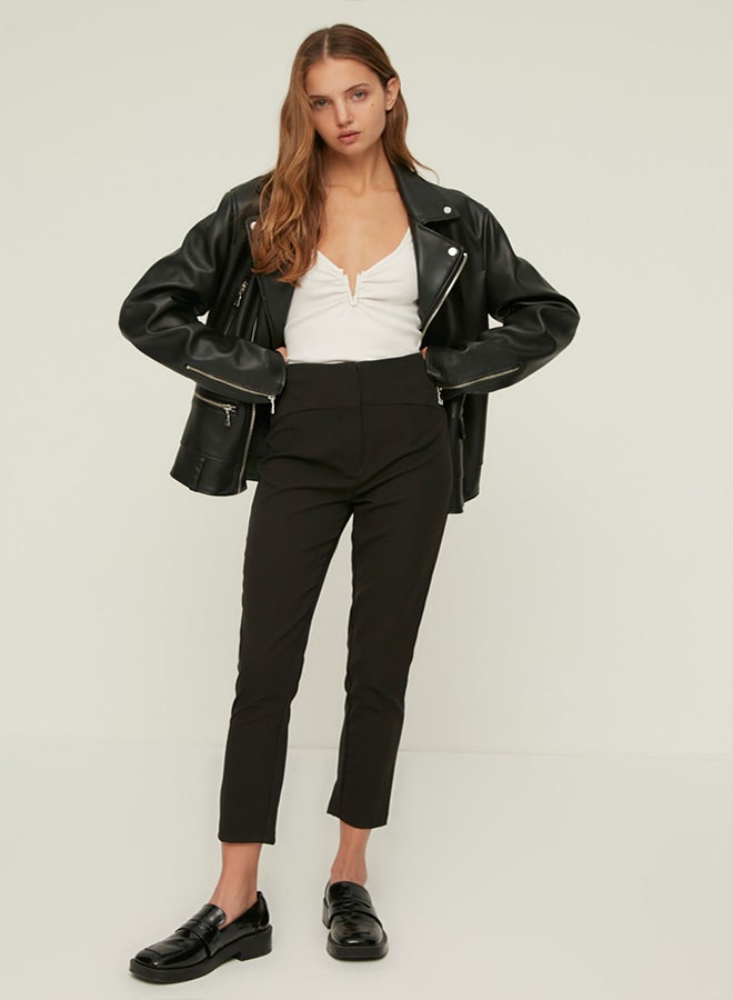 trendyol Black Cigarette Skinny Leg Woven Trousers with Waist Stitching Detail TWOSS20PL0388  - Image 2