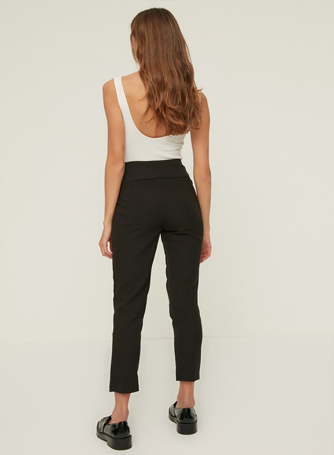 trendyol Black Cigarette Skinny Leg Woven Trousers with Waist Stitching Detail TWOSS20PL0388  - Image 4