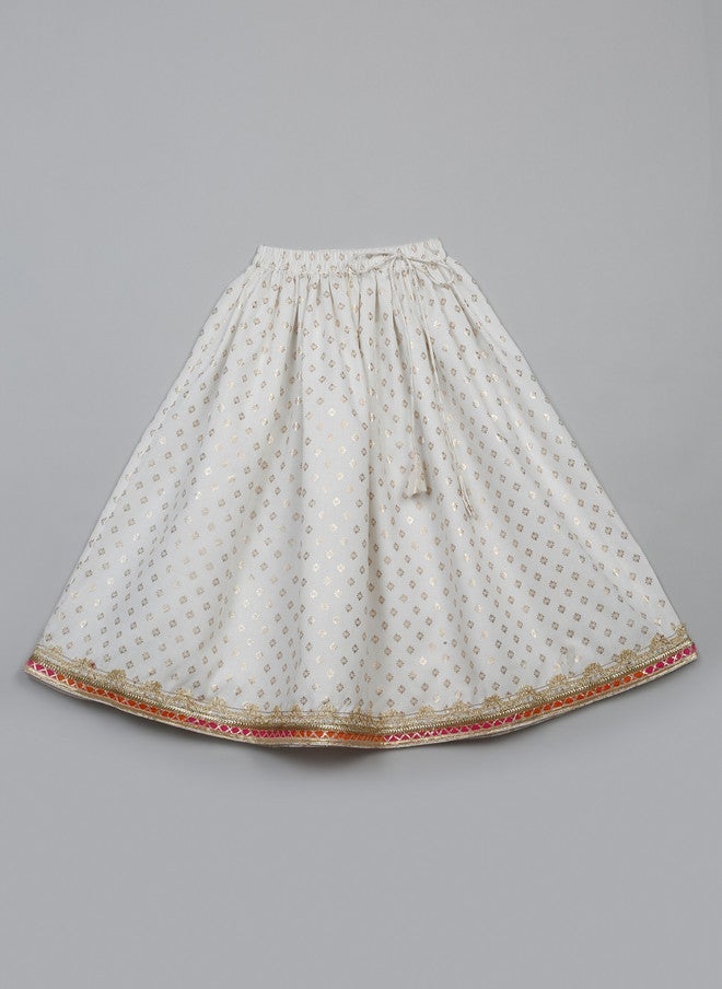 Saka Designs Girls White Ethnic Printed Lehenga Set With Dupatta - Image 4