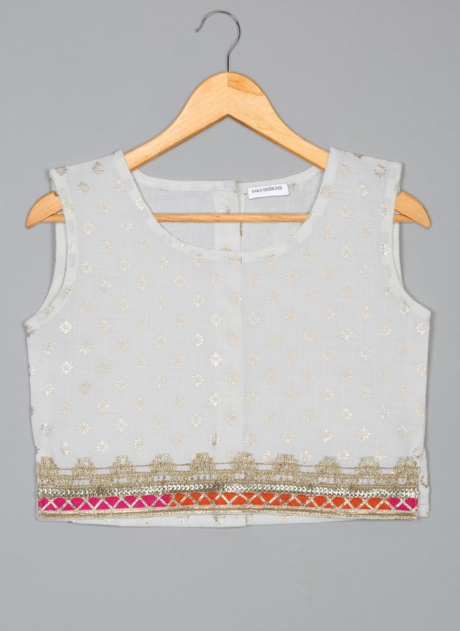 Saka Designs Girls White Ethnic Printed Lehenga Set With Dupatta - Image 3