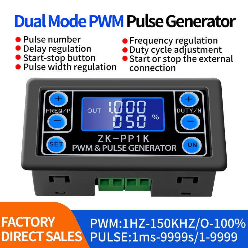 ZK-PP1K Dual Mode LCD PWM Signal Generator 1-Channel 1Hz-150KHz PWM Pulse Frequency Duty Cycle Adjustable Square Wave Generator - Image 2