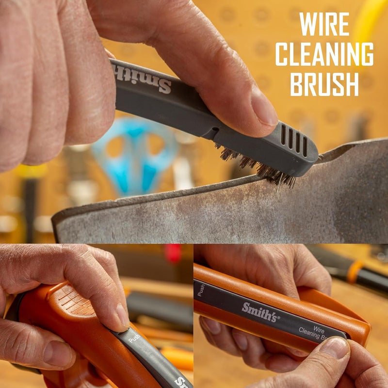 Smiths 50603 Handheld Lawn Mower Blade Sharpener - Oversized Handle & Large Safety Guard - Durable Plastic - Easy to Use - Wire Cleaning Brush - Preset Carbide Blade - Gardening Lawn Care Tools - Image 5