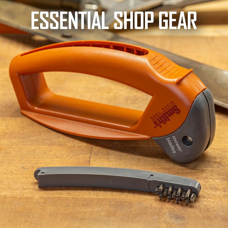 Smiths 50603 Handheld Lawn Mower Blade Sharpener - Oversized Handle & Large Safety Guard - Durable Plastic - Easy to Use - Wire Cleaning Brush - Preset Carbide Blade - Gardening Lawn Care Tools - Image 2