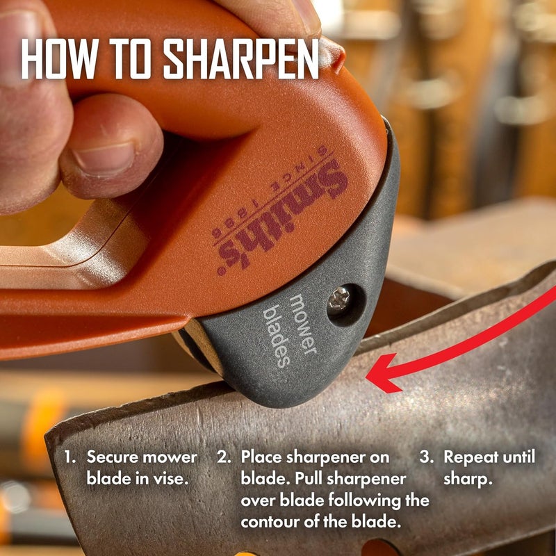 Smiths 50603 Handheld Lawn Mower Blade Sharpener - Oversized Handle & Large Safety Guard - Durable Plastic - Easy to Use - Wire Cleaning Brush - Preset Carbide Blade - Gardening Lawn Care Tools - Image 4