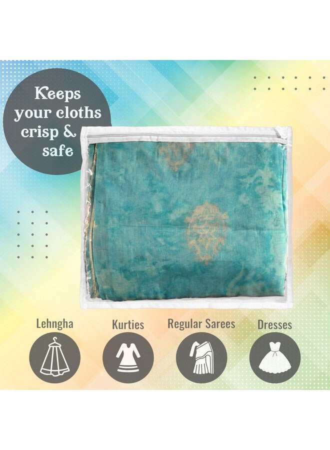 Kuber Industries Saree Cover | Clothes Storage Bag | Single Packing Saree with Zip Closure | Wardrobe Organizer | Cloth Stoarge Organizer | Plain Saree Cover | Pack of 12 | White - Image 5