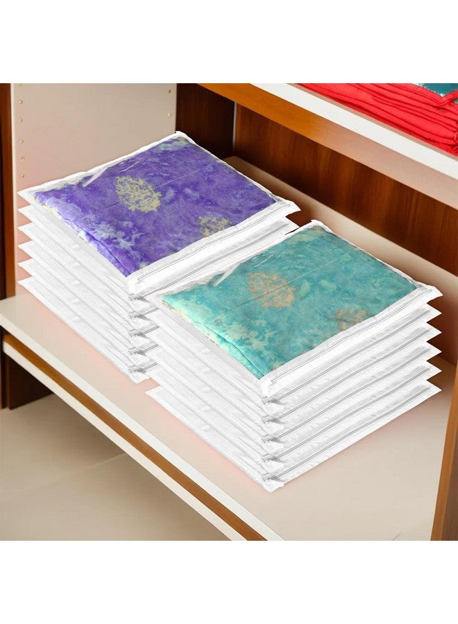 Kuber Industries Saree Cover | Clothes Storage Bag | Single Packing Saree with Zip Closure | Wardrobe Organizer | Cloth Stoarge Organizer | Plain Saree Cover | Pack of 12 | White - Image 1