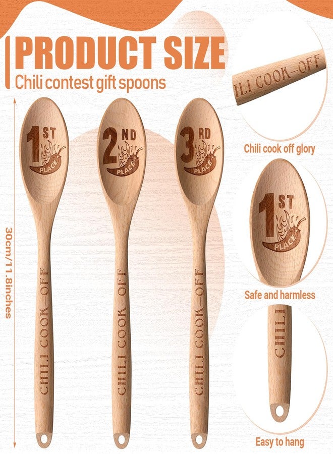 Wiwiqing 3 Set Chili Cook Off Trophies Prizes Beech Wood Cook Off Spoon Chili Festival Cutting Board Champion Gift for Men Women 1st 2nd 3rd Place Award(Chic) - Image 3