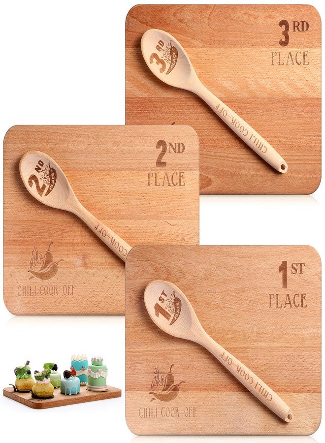 Wiwiqing 3 Set Chili Cook Off Trophies Prizes Beech Wood Cook Off Spoon Chili Festival Cutting Board Champion Gift for Men Women 1st 2nd 3rd Place Award(Chic) - Image 1