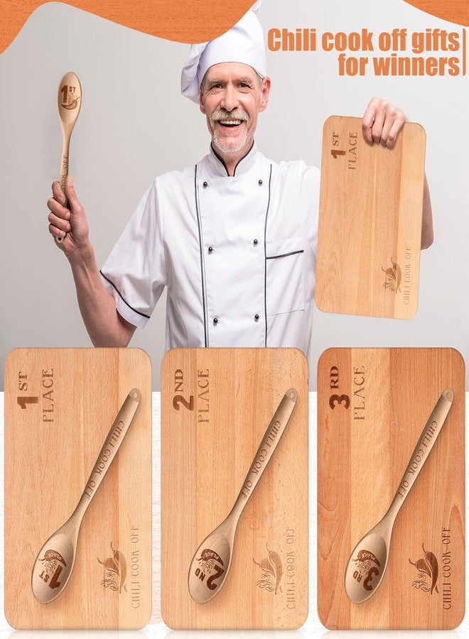 Wiwiqing 3 Set Chili Cook Off Trophies Prizes Beech Wood Cook Off Spoon Chili Festival Cutting Board Champion Gift for Men Women 1st 2nd 3rd Place Award(Chic) - Image 5