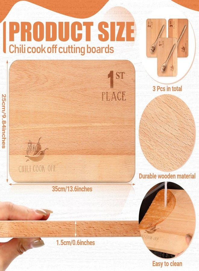 Wiwiqing 3 Set Chili Cook Off Trophies Prizes Beech Wood Cook Off Spoon Chili Festival Cutting Board Champion Gift for Men Women 1st 2nd 3rd Place Award(Chic) - Image 2