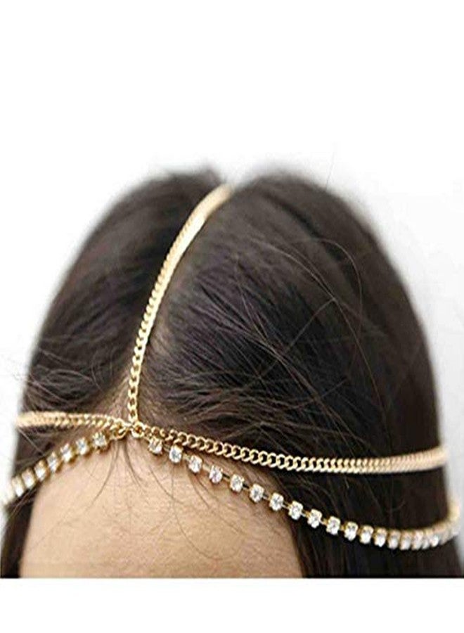 Cerun 1 Pcs PremiumBoho Layered Head Chains Gold Rhinestone Headpiece Gypsy Head Chain Bridal Hair Piece Festive Jewelry for Women - Image 4