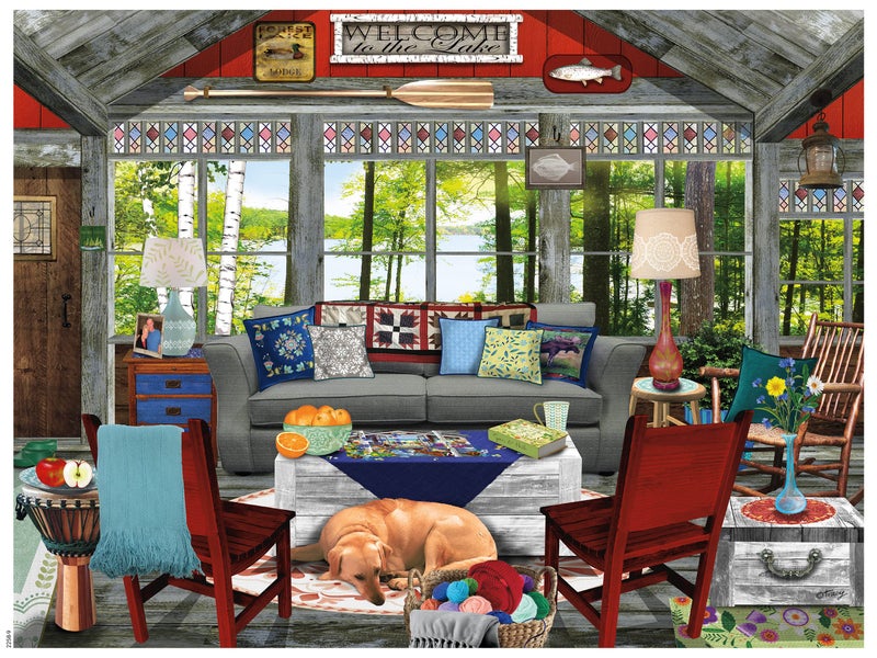 Ceaco - Tracy Flickinger - Lake Cabin - Oversized 300 Piece Jigsaw Puzzle, 24 x 18 - Image 1