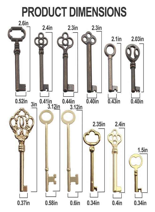 VIDABTE Skeleton Key Set,Universal Skeleton Replacement Keys, Vintage Keys Kit for Antique Dresser, Chinese Cabinet, Antique Furniture and Old Style Cabinets or Doors (12 pcs) - Image 2