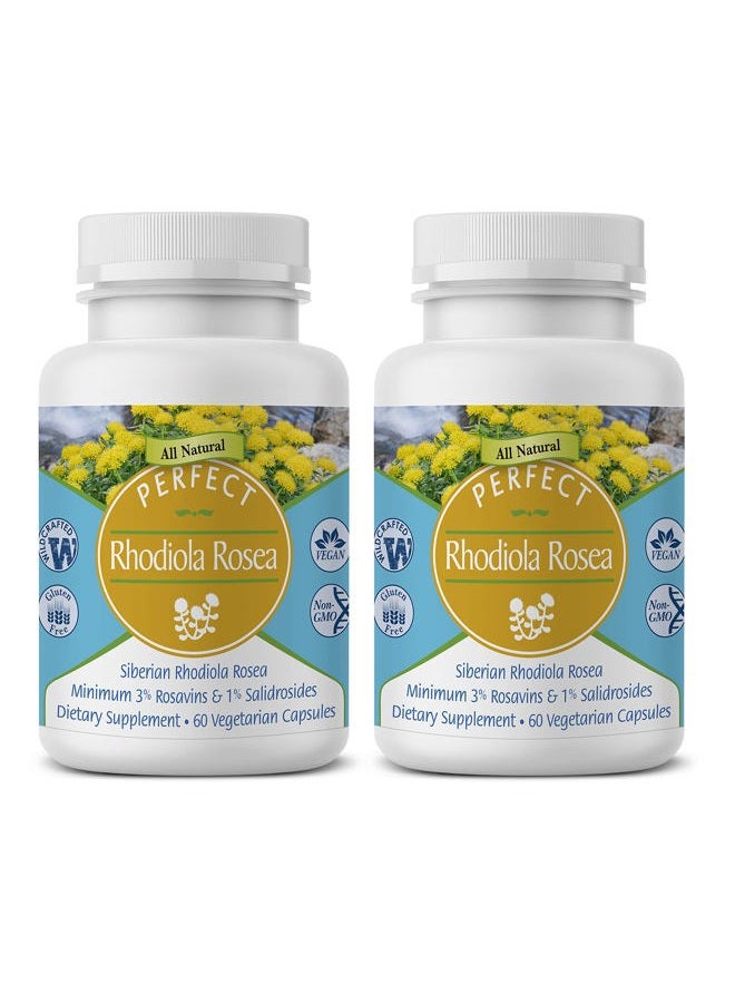 Perfect Supplements – Perfect Rhodiola Rosea – 60 Capsules – Natural Adaptogen Supplement – Increases Energy – Reduces Stress – Better Focus – 2 Pack - Image 1