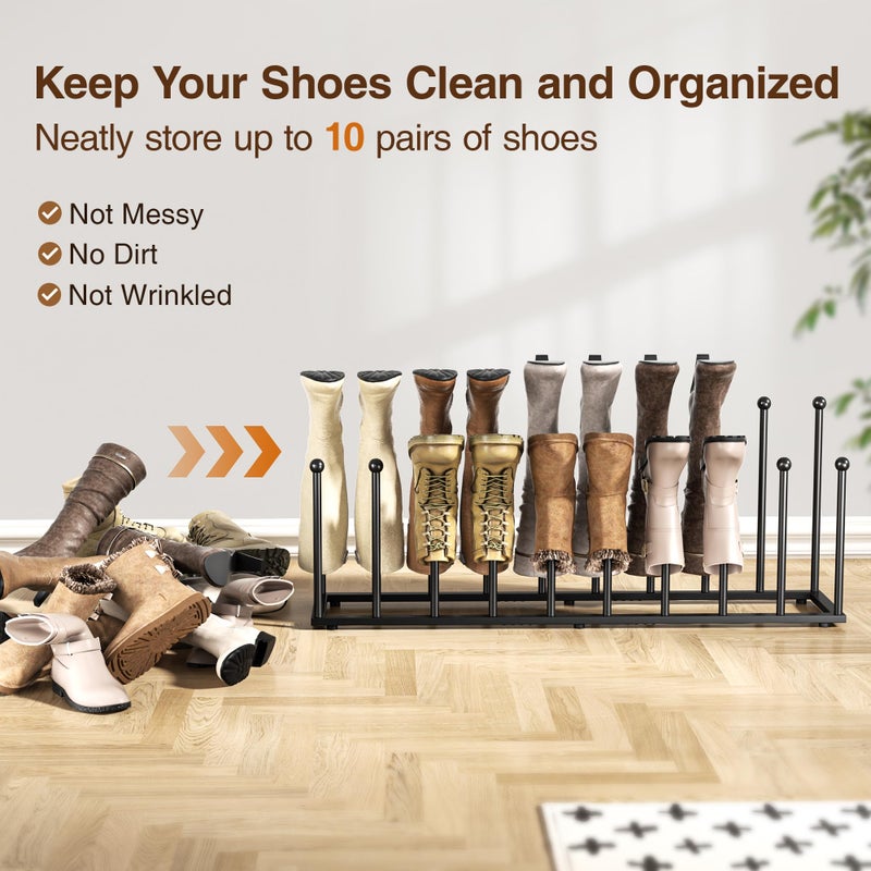 pickpiff Free Standing Shoe Racks - Black Metal Boot Rack Organizer Tall Boots for Dorm Room, Closet, Entryway, Bedroom, Patio Outdoor, Hallway, Black, Shoe Storage Fit for 10 Pairs - Image 4