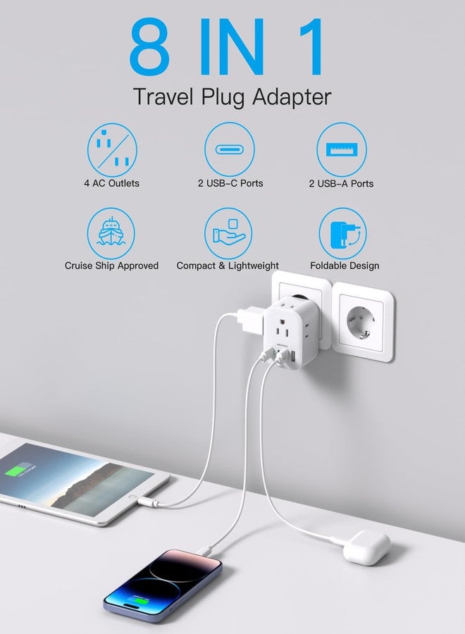 HANYCONY 2 Pack European Travel Plug Adapter, HANYCONY International Power Adapter 4 Outlets 4 USB C Ports (2 USB C), Foldable Type C Adapter for US to Most Europe EU Italy Spain Greece Portugal France Germany - Image 2