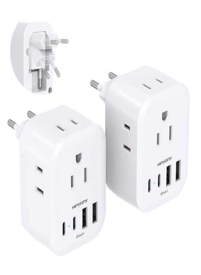 HANYCONY 2 Pack European Travel Plug Adapter, HANYCONY International Power Adapter 4 Outlets 4 USB C Ports (2 USB C), Foldable Type C Adapter for US to Most Europe EU Italy Spain Greece Portugal France Germany - Image 1