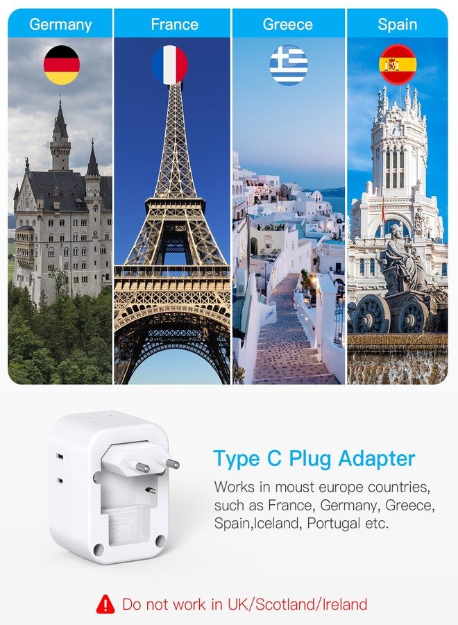 HANYCONY 2 Pack European Travel Plug Adapter, HANYCONY International Power Adapter 4 Outlets 4 USB C Ports (2 USB C), Foldable Type C Adapter for US to Most Europe EU Italy Spain Greece Portugal France Germany - Image 3