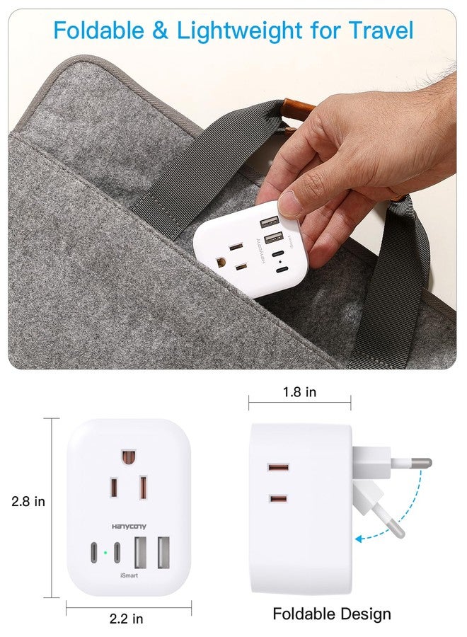 HANYCONY 2 Pack European Travel Plug Adapter, HANYCONY International Power Adapter 4 Outlets 4 USB C Ports (2 USB C), Foldable Type C Adapter for US to Most Europe EU Italy Spain Greece Portugal France Germany - Image 5