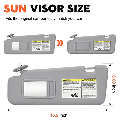 ILONPA Gray Driver Left Side Sun Visor Replacement Compatible with Toyota Highlander 2008 2009 2010 2011 2012 2013 Replace 74320-48500-B0 - Image 2