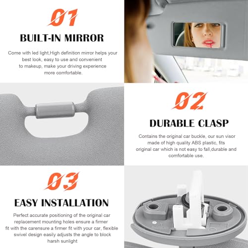 ILONPA Gray Driver Left Side Sun Visor Replacement Compatible with Toyota Highlander 2008 2009 2010 2011 2012 2013 Replace 74320-48500-B0 - Image 4