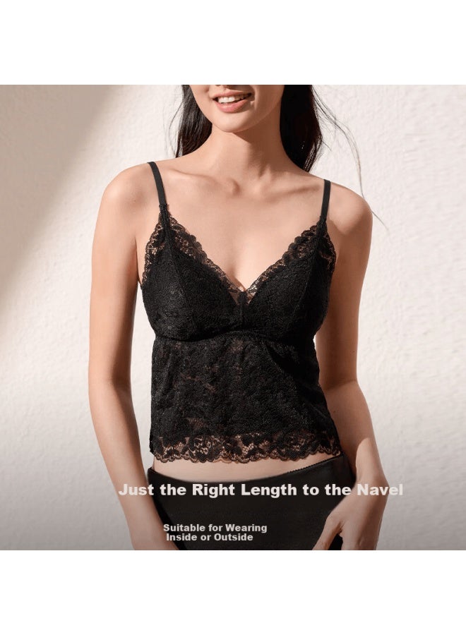 Maniform Manifen French Lace Camisole Bra With Padding Mango Cup Anti-exposure Back Beauty Integrated Base Vest For Outerwear - Image 3