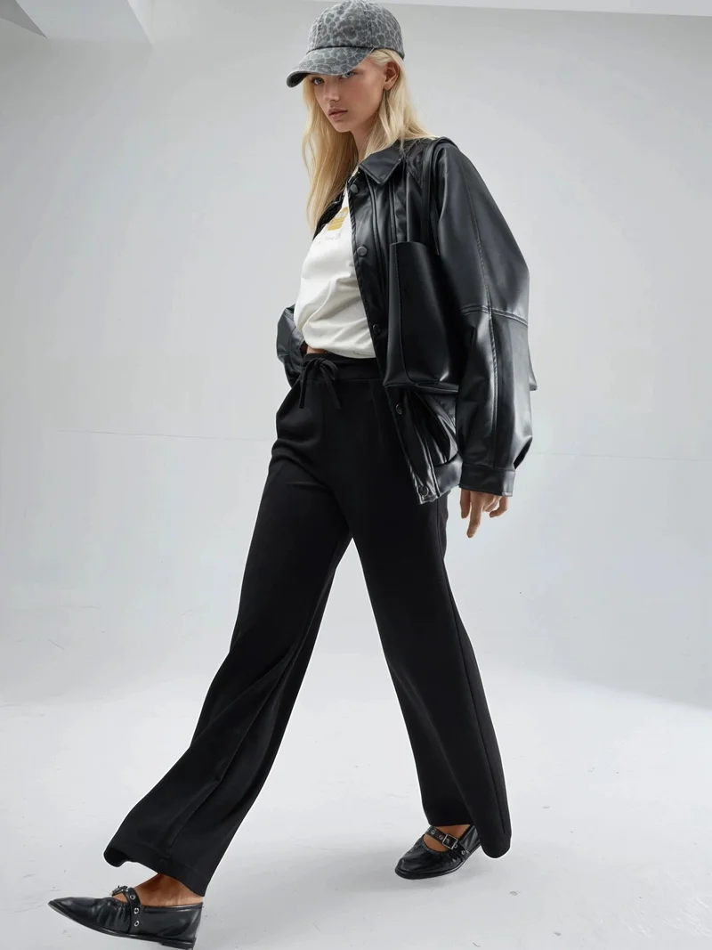 HICCUP Black Modal Touch Pleated Palazzo Pants Bersan Collection for Women | Best Price UAE