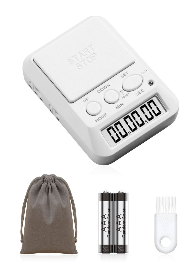 Syarme Digital Kitchen Timer, Syarme Timer with Silent/Light/Adjustable Loud Alarm/Security Lock, 24 Hours Clock and Alarm. Suitable for Kitchen, Teachers, Students, Etc., with Battery and Cloth Bag, White - Image 1