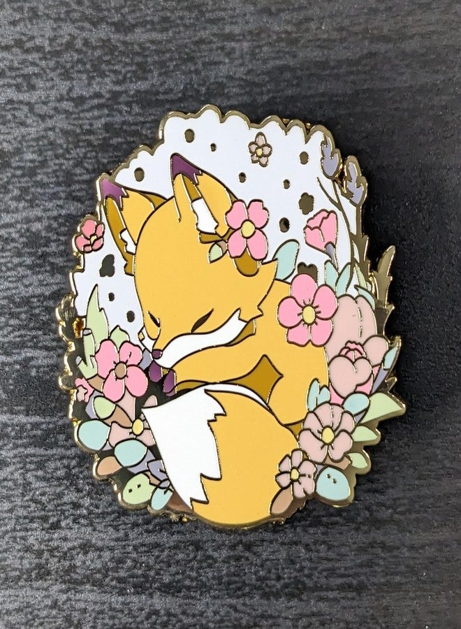 Anima Sleeping Fox Enamel Pin - 1.5" Cute Kawaii Animal Lapel Pin, Hard Enamel Pin, Gold Metal Brooch, Badge - Image 2
