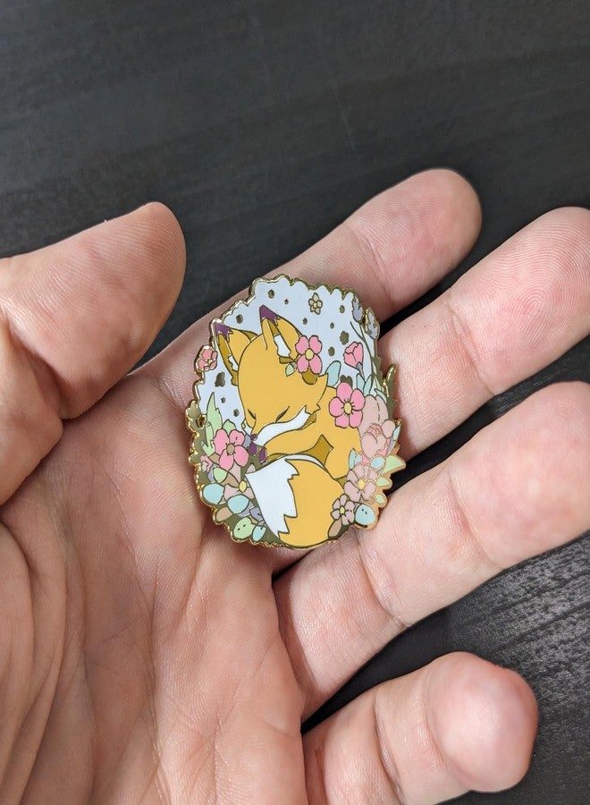 Anima Sleeping Fox Enamel Pin - 1.5" Cute Kawaii Animal Lapel Pin, Hard Enamel Pin, Gold Metal Brooch, Badge - Image 3